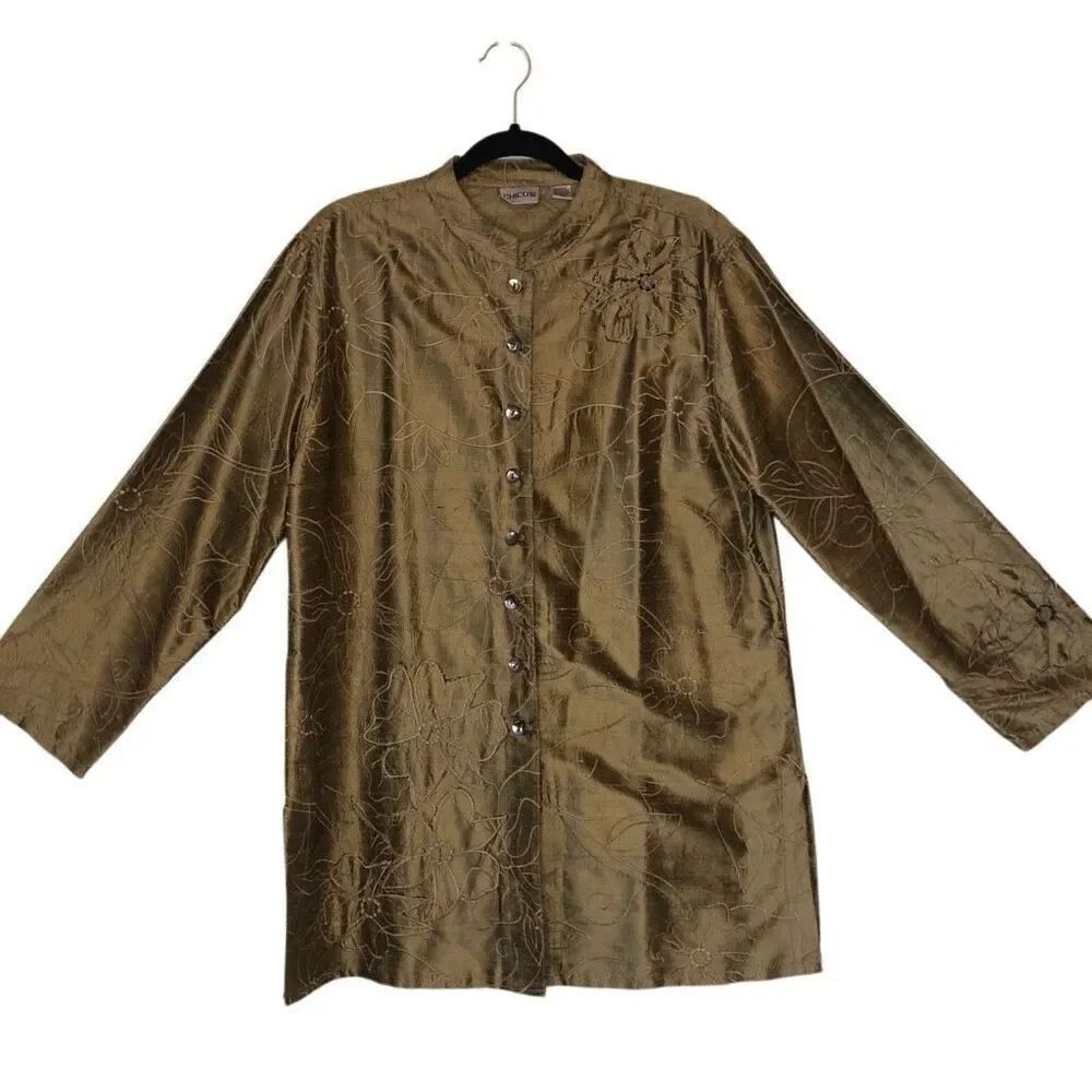 Vtg. Chico’s Gold Embroidered, Beaded Dupioni Silk Jkt/Topper Sz 12 Old Money